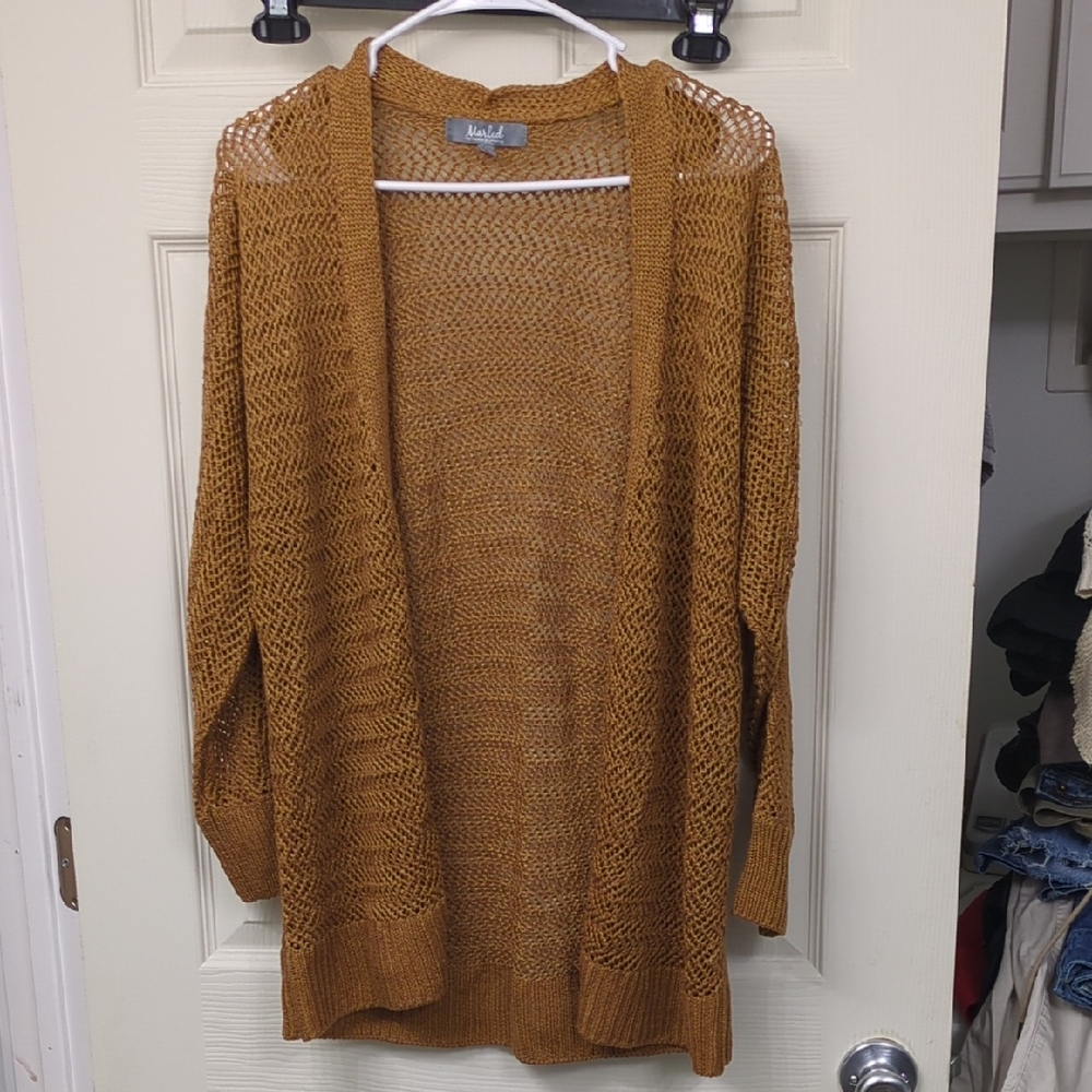 Marled Open-Front Knit Cardigan - Mustard
